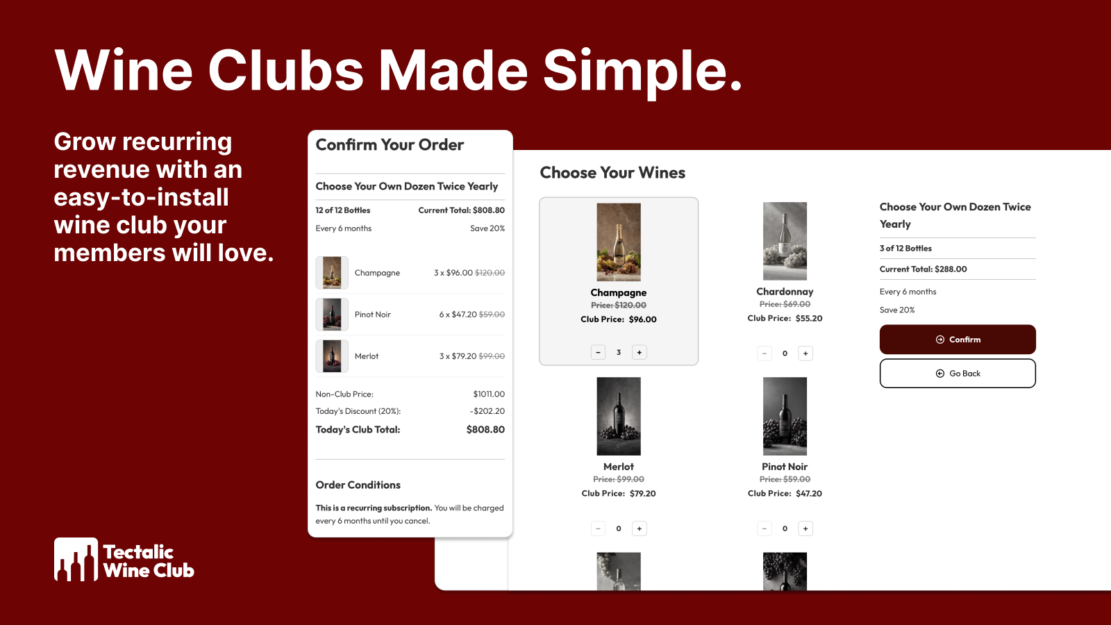 Tectalic Wine Club signup widget on a winery website