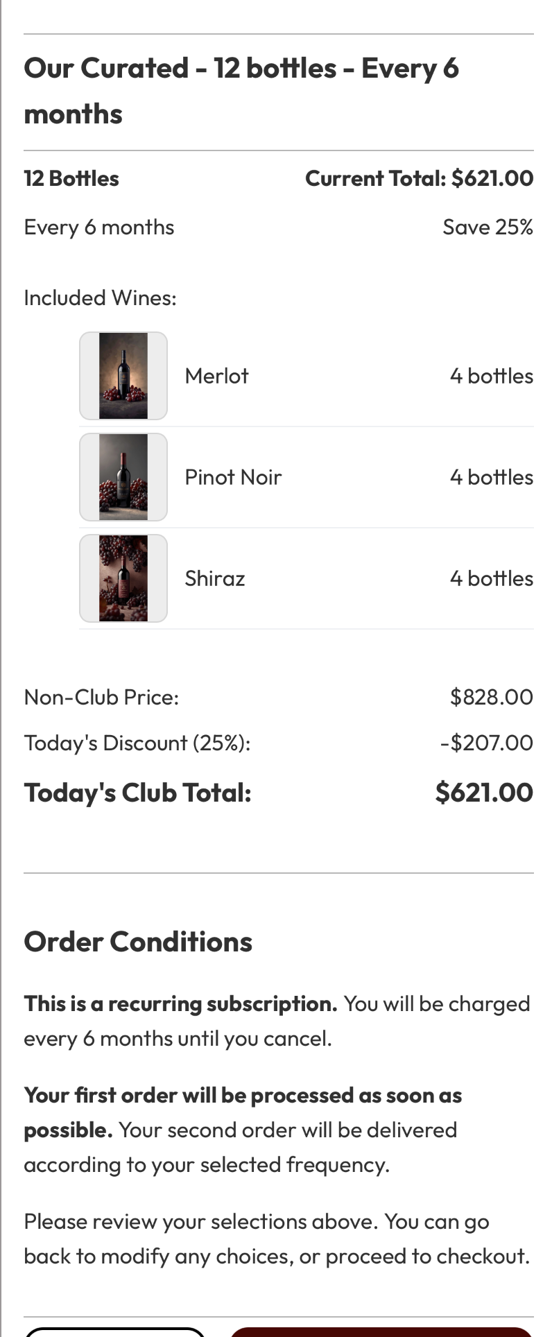 Step 3: confirming the recurring order